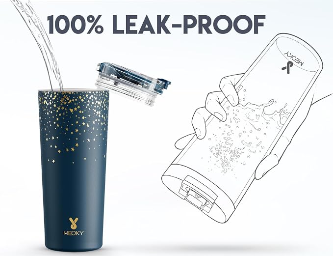 Meoky 24 oz Insulated Travel Coffee Mug: Leak Proof Lid, Midnight Galaxy | Stainless Steel Coffee Tumbler, Keeps Hot for 8 Hours or Cold for 24 Hours, Fits in Car Cup Holder, BPA Free - Image 5