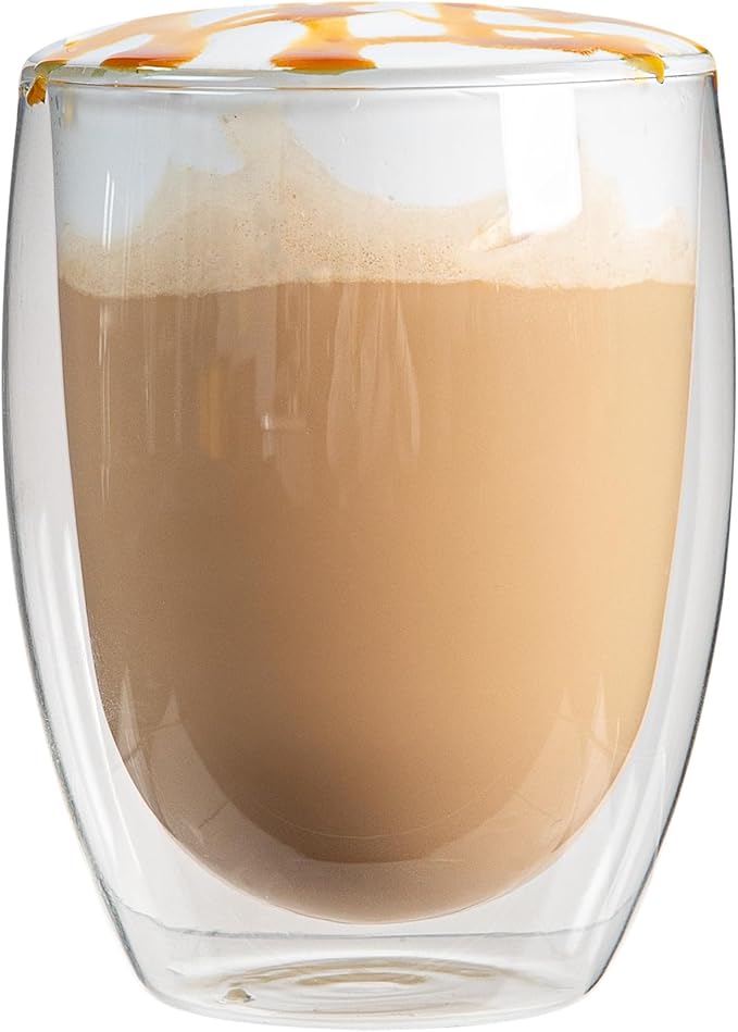 Restaurantware-Forma Professional 11.8 Ounce Double Wall Coffee Cups, 2 Insulated Latte Glasses - Dishwashable, Reusable, Clear Glass Beverage Cups, Freezable, For Hot Or Cold Beverages