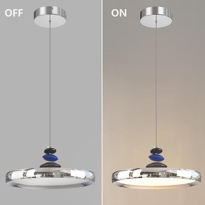 Modern Pendant Lights,Chrome 16" LED Pendant Lighting Fixture with Remote Control Dimmable 3 Color Mode & Brightness, Adjustable Hanging Lamp for Kitchen Dining Room Bedroom Kitchen Island - Image 9
