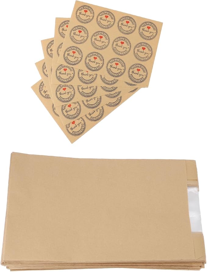 Yosoo 50PCS Bread Bags with Transparent Window Kraft Paper Baked Food Packaging Storage Bags for Homemade Bread Pastry Snacks with 60PCS Sealable Labels (Yellow) - Image 5