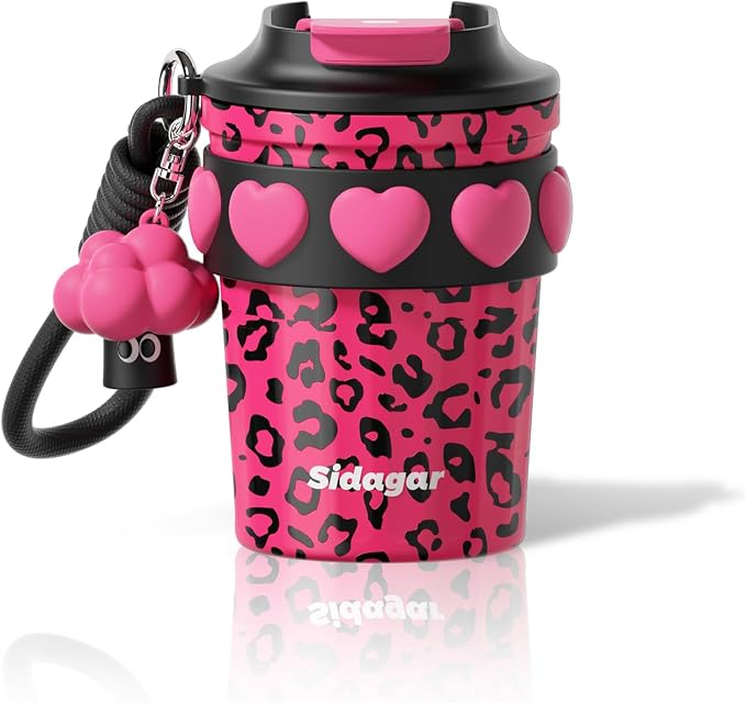 SDGA+ 12 oz Travel Coffee Mug Spill Proof Leak Proof, Stainless Steel Thermal Coffee Cup with Lid, Resuable Cup for Hot and Cold, Portable Tumbler for Women, Pink Leopard by SDGA
