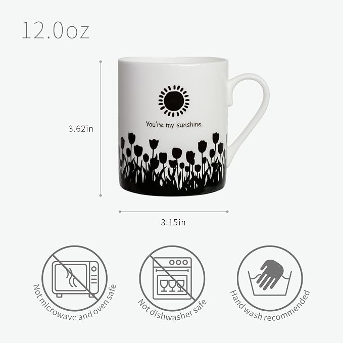Lovfit Tulip Color Changing 12oz Ceramic Coffee Mug | Heat Sensitive You are My Sunshine Cup, Sunflower Birthday Gift for Women Friends Family, Home Office Use - Image 3