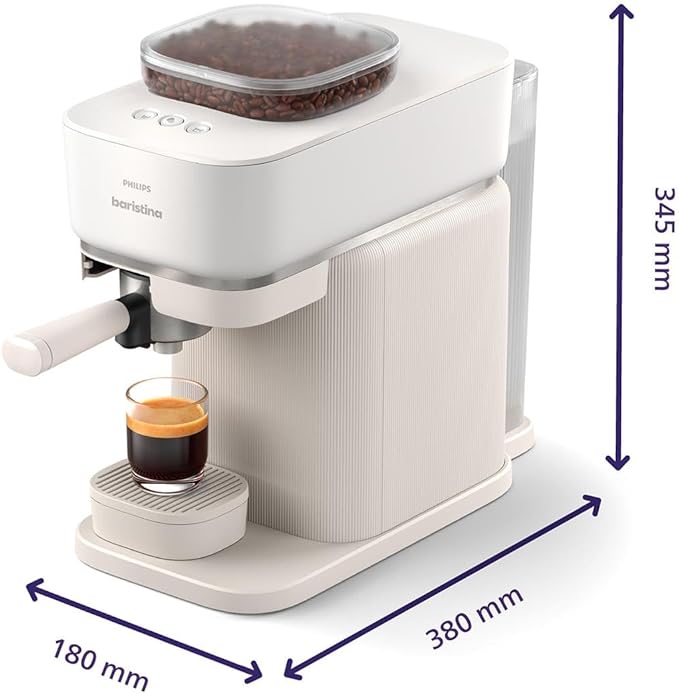Philips Baristina Espresso Machine+Milk Frother Bundle. Real espresso. Compact coffee machine,portafilter, grinder, Cafe Crema. Dairy & Non-Dairy Milk foam​. Hot & Cold. Easy Clean. White (BAR303/00) - Image 8