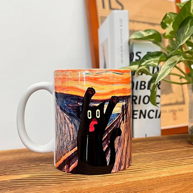 Famous Art Paintings Funny Cat Coffee Mug for Artist Art Lover Teacher Cat Lovers, Famous Picture Classic Vincent Aesthetic Canvas Mug Birthday Gift for Women Man (The Scream) - Image 2