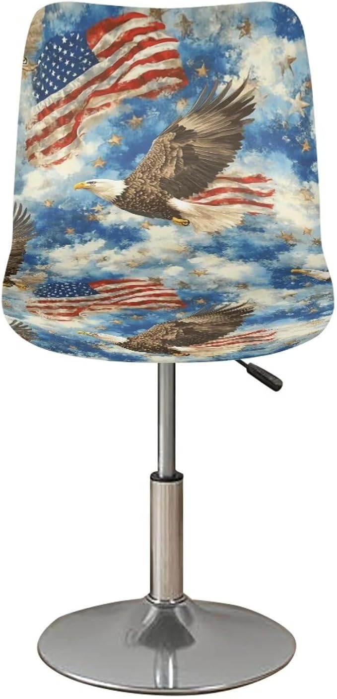 Eagle USA Flag 2 Pcs Bar Stool Covers Dining Chair Replacement Cover with Elastic Band Non-Slip Bottom for Barstool Padded Chair Slipcover - Image 2