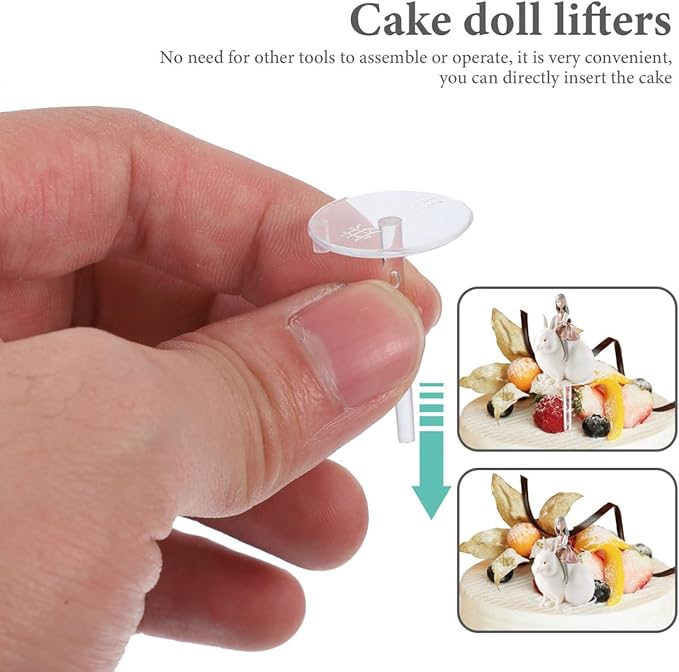 BESTOYARD 100Pcs Transparent Plastic Cake Nail Doll Decoration Holders with Glue for Baby Shower Birthday Anniversary DIY Baking Decorating Support Kit and Piping Tip Organizer Storage