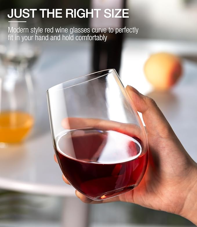 Stemless Wine Glasses Set of 4, 15oz Red White Wine Glass, No Stem | Glassware, Sturdy Drinking Glass, Home Bar, Daily Use, Hosting, Evening Party, Birthdays, Housewarming - Image 2
