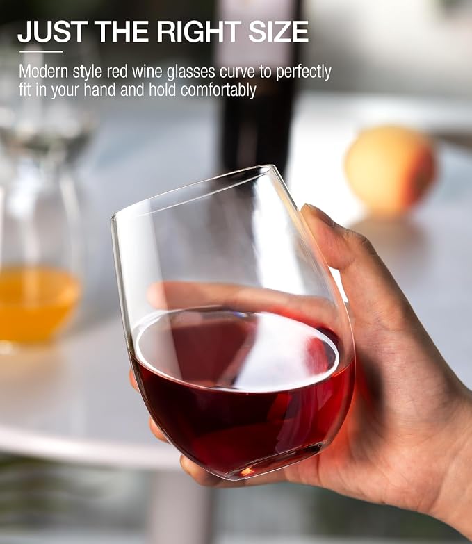 Stemless Wine Glasses Set of 12, 18oz Red White Wine Glass, No Stem | Glassware, Sturdy Drinking Glass, Home Bar, Daily Use, Hosting, Evening Party, Birthdays, Housewarming - Image 2