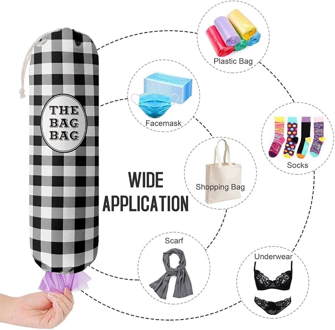 THE BAG BAG Plastic Bag Holder, Black and White Buffalo Check Plaid Grocery Bag Dispenser, Hanging Trash Bag Storage Organizer for Kitchen, Laundry Room, Pantry, Farmhouse Decor, Gifts For Grandma Mom - Image 4