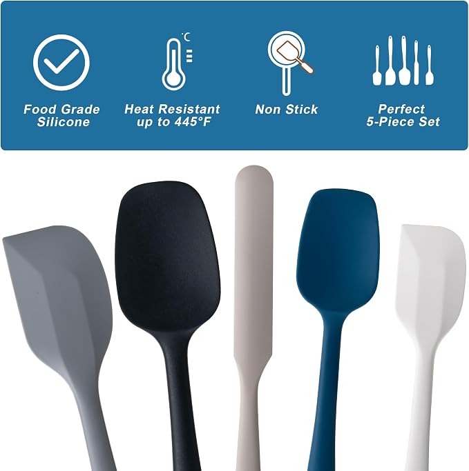 Silicone Spatula Set,5 Piece Food Grade Rubber Spatulas,Multicolor2 | Spatulas Silicone Heat Resistant for Baking,Cooking,and Mixing High Heat Resistant Non Stick Dishwasher Safe BPA-Free - Image 3
