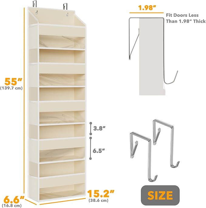 SpaceAid 2 Pack Over The Door Organizer with 5 Large Pockets and 10 Mesh Side Pockets, 5 Layers Door Organizer Hanging with Clear Window for Bedroom, Bathroom, Pantry and Nursery, Beige - Image 2