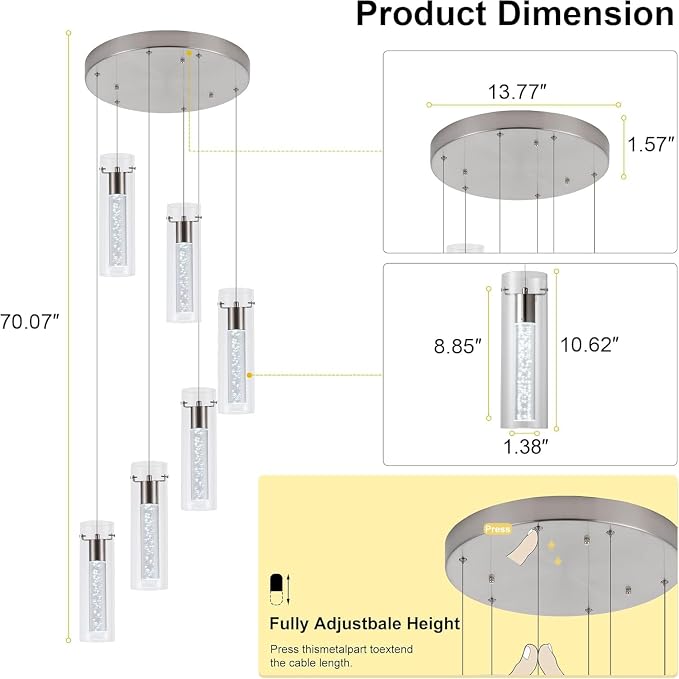 Pendant Lights Kitchen Island Brushed Nickel, Dimmable LED Pendant Light Fixtures with Remote, Modern Kitchen Pendant Lighting Over Island for Dining Room & Bar Counter 3000K-6000K - Image 2