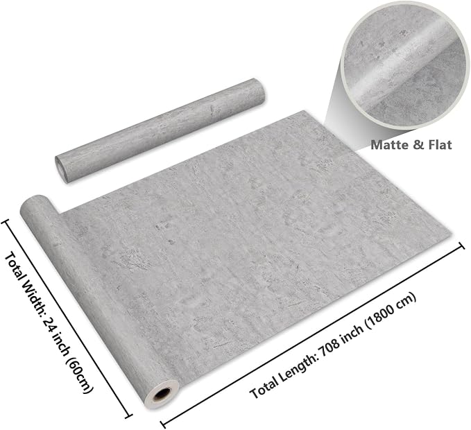 CRE8TIVE 24"x708" Large Size Concrete Contact Paper Grey Extra Thick Texture Cement Wallpaper for Walls Stick and Peel Removable Waterproof Industrial Vinyl Wall Murals for Bedroom Countertop Cabinet - Image 8