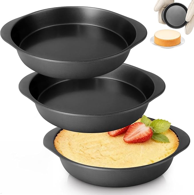 9 Inch Cake Pan Set, 3-Piece Carbon Steel Round Cake Pans with 100 Pre-Cut Parchment Paper Rounds, Nonstick Baking Pans for Layer Cakes, Pizza and Desserts by Gymdin