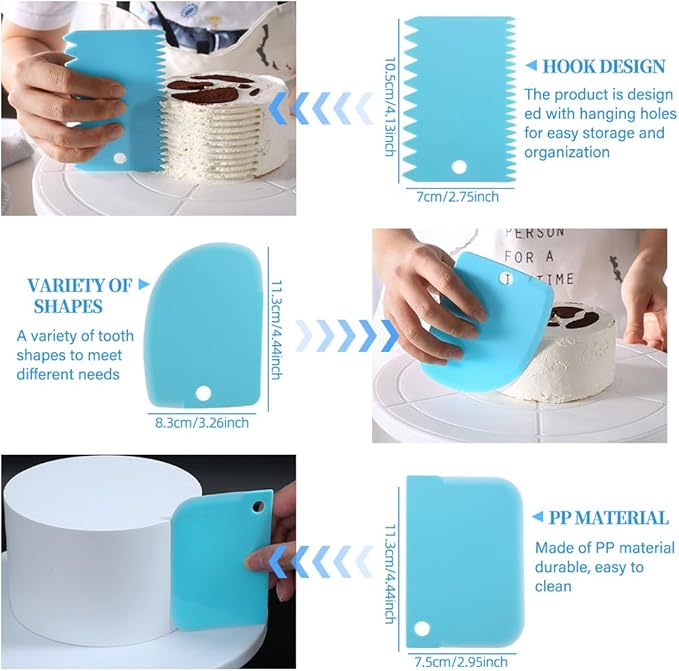 Beginner Cake Decorating Kit,50Pcs 12Inch Piping Bags Disposable with 3 Cake Scraper Smoother for Cake Decorating,Thickened Anti Burst Icing Bags,Pastry Bags for Cream Frosting,Cookies,cupcakes