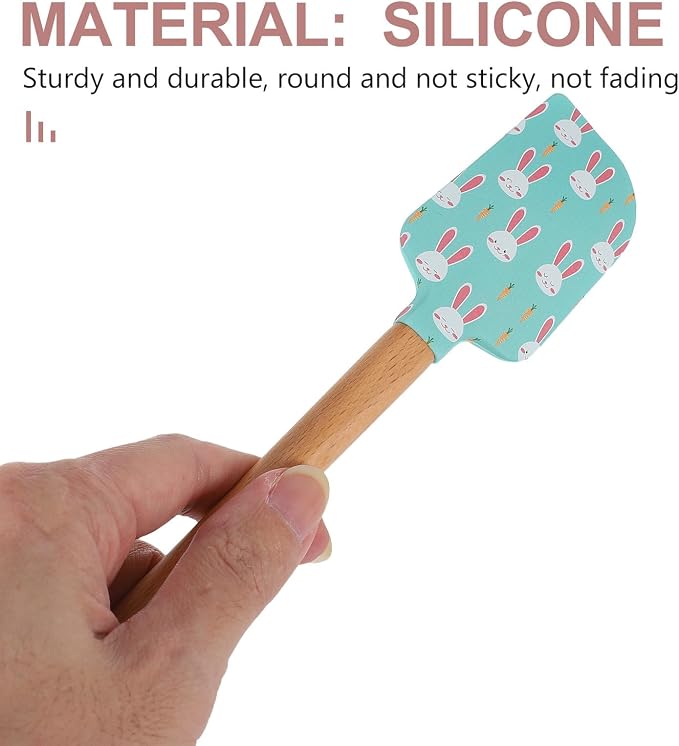 VOSAREA 4pcs Silicone Cake Making Tool with Wooden Handle, Multiuse Mixing Spatula and Cream Spreader for Baking, Featuring Hanging Hole Handle, for Easter Kitchen and Dessert Preparation - Image 4