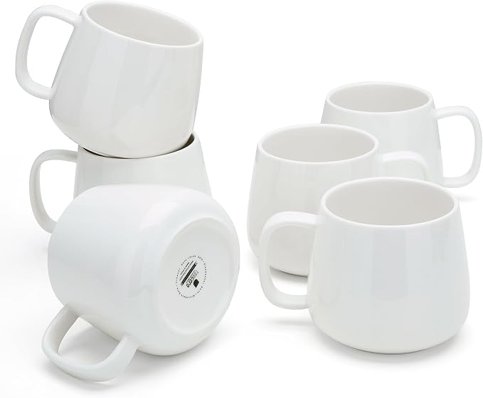 Teocera Coffee Mugs Set of 6-12oz Chip-Resistant Ceramic Cups with Ergonomic Handle | Dishwasher & Microwave Safe White Mugs | Keeps Beverage Hot, Perfect for Family Kitchen & Holiday Gifts by Teocera
