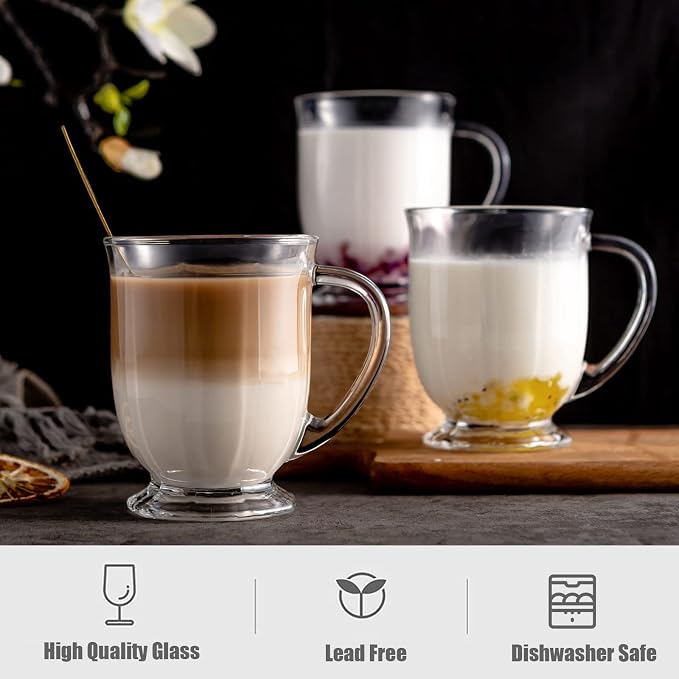 Glass Mug Set of 8, 15 oz Large Capacity Coffee Mugs with Handles, Clear, with 8 Spoons; Ideal for Latte, Espresso, Juice, Tea - Image 5