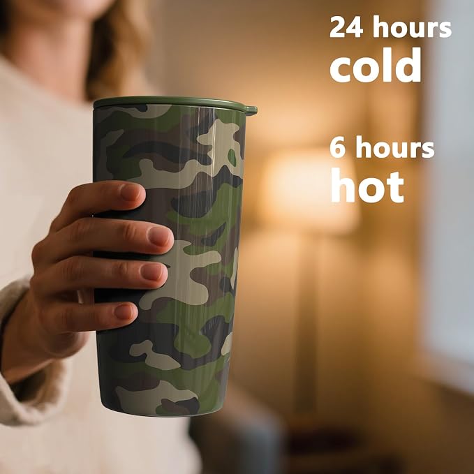 TILUCK 20 oz Insulated Coffee Tumbler with BPA-Free Lid | Travel Coffee Mug, Dishwasher Safe, Cup Holder Friendly, Double-Wall Vacuum Insulation for Hot & Cold Drinks, Camouflage - Image 3