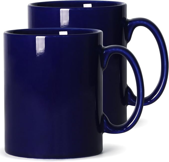 Large Coffee Mugs, 22 OZ(650ml) Extra Coffee Mug Set of 2, Smooth Ceramic Boss Cups, Big Capacity and Large Handle, for Dad Men, Blue by SHOWFULL