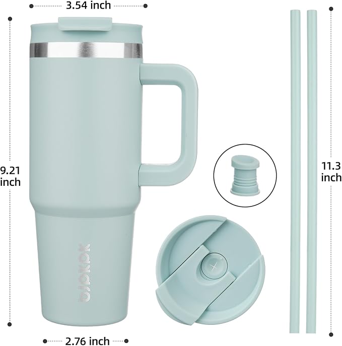 BJPKPK 30 oz Insulated Tumbler with Handle & Straw, Stainless Steel | Double Wall Vacuum Insulation, Leak Proof, BPA Free, Dishwasher Safe, Cupholder Friendly, Travel & Outdoor, Blue Haze - Image 3