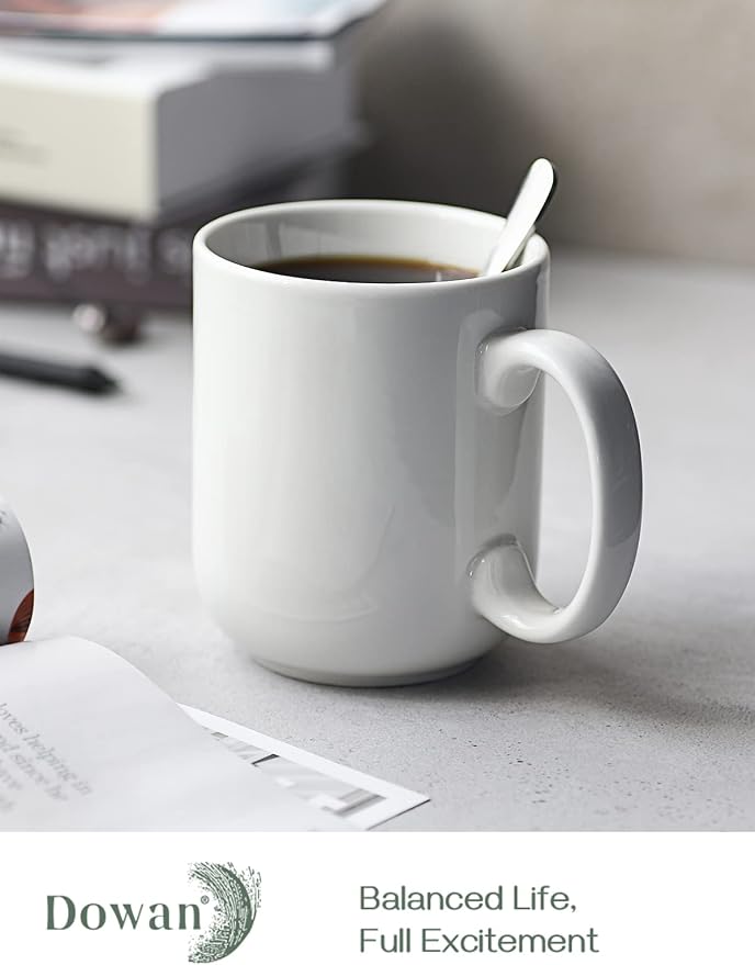 DOWAN Large Coffee Mug, 20 oz Ceramic White Coffee Mugs Set of 6 | 20oz large white ceramic mug set of 6, comfortable handle, lead-free porcelain & easy to clean, microwave & dishwasher safe - Image 3