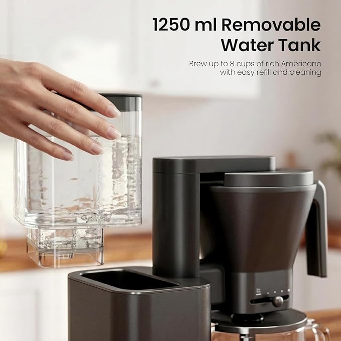 Kismile SCA-Certified 8-Cup Drip Coffee Maker with Pour-Over Control | 3-Second Heating at 197–205°F, Adjustable Flow, Removable 1.25L Water Tank, 20-Min Cold Brew and 40-Min Keep Warm - Image 4