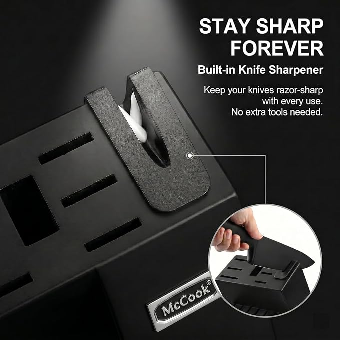 McCook® Premium Black Knife Sets,German Stainless Steel Kitchen Knives Block Set with Built-in Sharpener, 20-Piece Razor-Sharp Kitchen Knives with Ergonomic Handles, Elegant Box for Gift, Black | German Forged Stainless Steel,20 PC,Razor Sharp, Anti-Ru... - Image 3