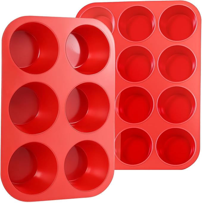 CAKETIME Silicone Muffin Pan, 2 Packs Jumbo 6 Cups and Regular 12 Cups for Baking Muffins, Cupcakes, Egg Bites, Frittatas by CAKETIME