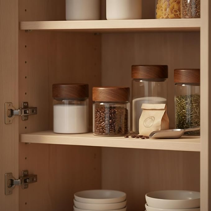 Glass Storage Jar with Acacia Wood Lid, Borosilicate Food Canister for Coffee Beans Tea Sugar Dry Pantry Staples (1 PC) - Image 3