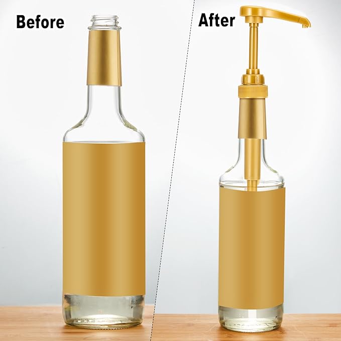 Kigley 6 Pieces Coffee Syrup Pump Dispenser with Tip Cover Fits 750ml/25.4oz Bottles, Skinny Syrup Pump for Coffee Flavoring, Creamers, Caramel, Beverages, Dinning Cafe Bar Drinking Mixes(Gold)