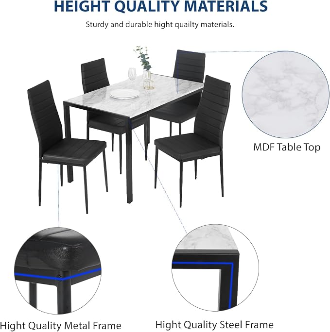 FDW Dining Table Set Dining Room Table Set for Small Spaces Kitchen Table and Chairs for 4 Table with Chairs Home Furniture Rectangular Modern (White Marble) - Image 5