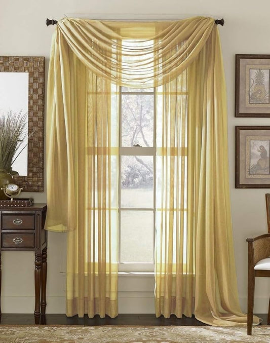 2 Piece Solid Elegant Sheer Curtains Fully Stitched Panels Window Treatment Drape (54" X 84", Gold) by Decotex