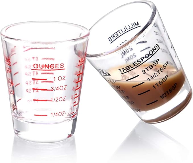 BCnmviku 2 PACK Red line Square Cup Espresso Shot Glasses Measuring Cup Liquid Heavy Glass for Baristas 2oz for Single Shot of Ristrettos