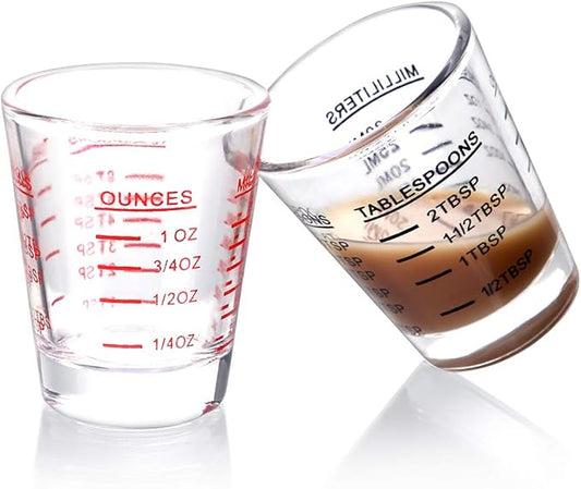 BCnmviku 2 PACK Red line Square Cup Espresso Shot Glasses Measuring Cup Liquid Heavy Glass for Baristas 2oz for Single Shot of Ristrettos