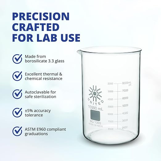United Scientific™ Borosilicate Glass Beaker, 250ml, Autoclavable, 1 Each | Lab Glassware for Chemistry Research, Low Form Griffin Design, Double Scale Graduated, Autoclavable, Molded Pour Spout - Image 2