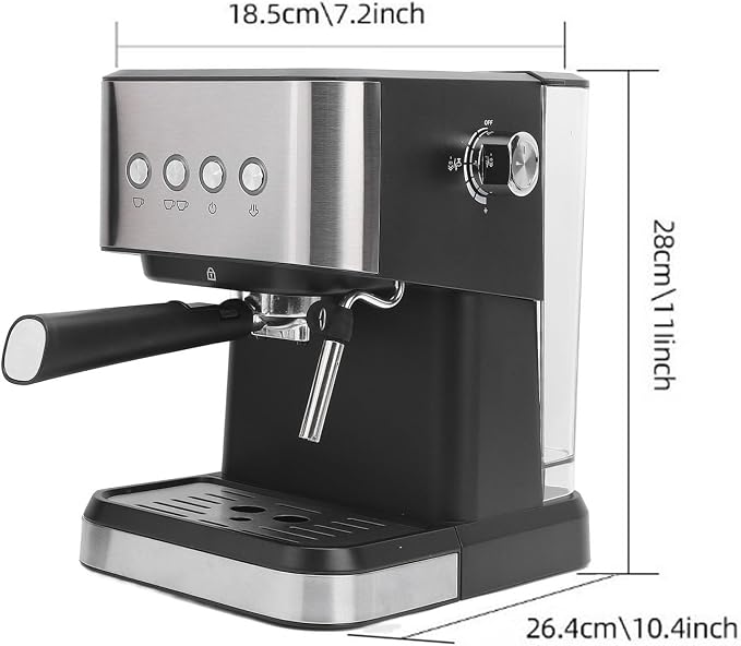 LiebeWH Compact Coffee Machine Stainless Steel Semi Automatic Coffee Maker 20 Bar with Milk Frother Steam Wand 1.5L Water Tank for Home Office Cappuccino Latte (US Plug 110V) - Image 9