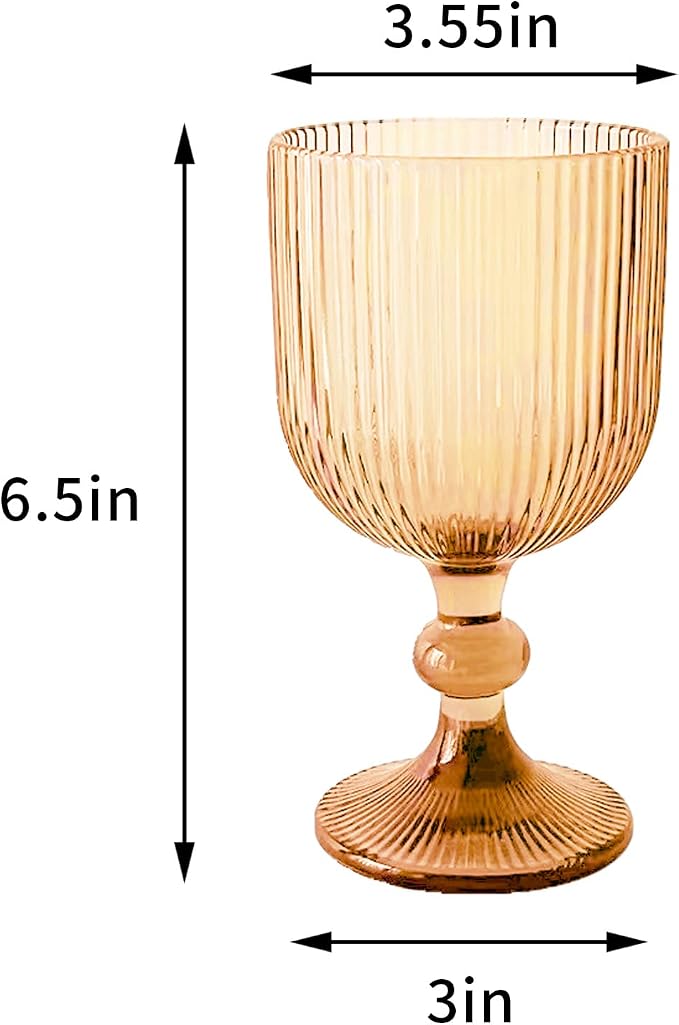 12 Pcs Vintage Wine Glasses, 11 Ounces Colored Glass Water Goblets, Colorful Unique Embossed Pattern High Clear Stemmed Glassware Wedding Party Bar Glass Drinking Cups Vertical Line Amber Set of 12 - Image 5