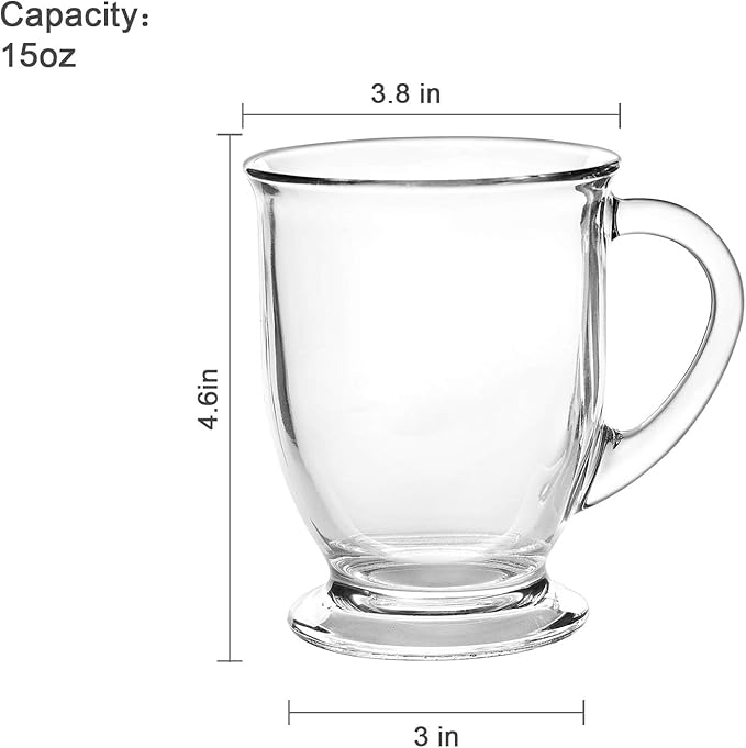 Accguan 15oz/450ml Glass Coffee Mugs with Handles Set of 6 | Clear Coffee Cups with Handle, Iced Drink Cup perfect for Latte, Cappuccino, Espresso Coffee, Tea and Hot Beverages - Image 2