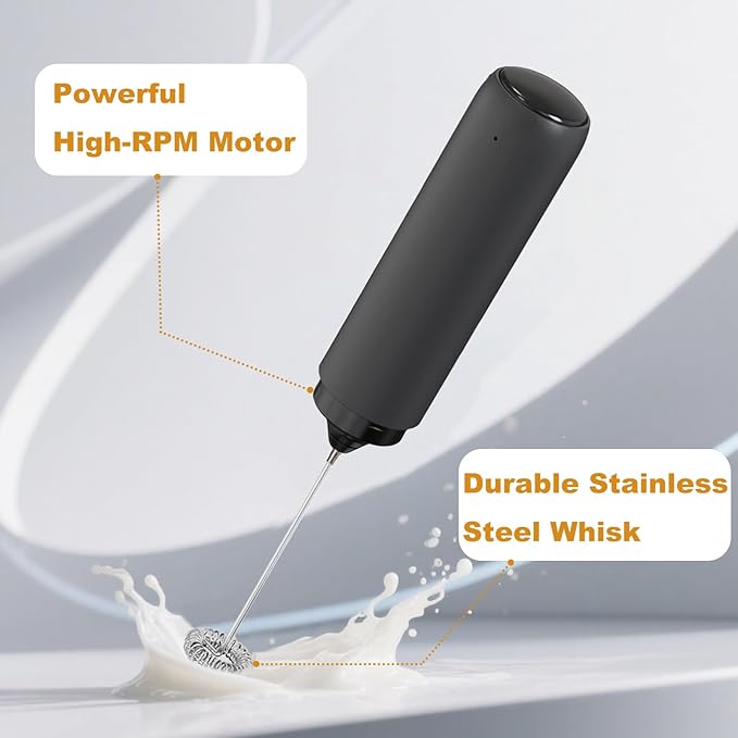 Handheld Milk Frother with Cover- 15-Second Silent Drink Mixer, Travel-Ready with ABS Sleeve, Battery-Powered for Coffee, Matcha & Shakes (With Cover) (Rechargeable)