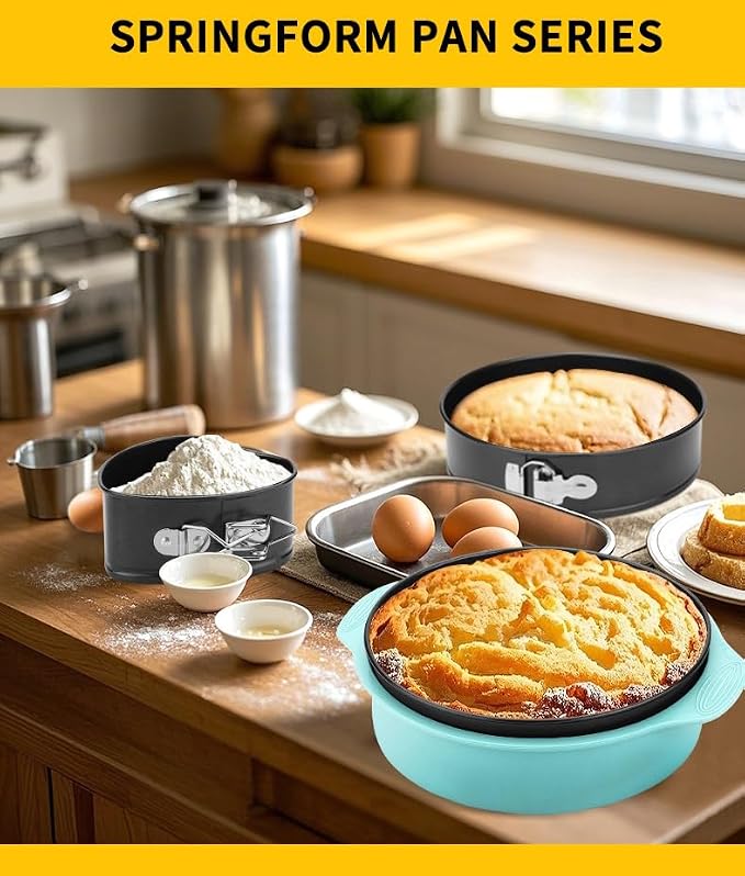 Kitchen Tools 7 8 9 "Nonstick Springform Pan Set of 3, Leakproof Cheesecake Pan with Protector, Round Cake Pans Sets for Baking with Removable Bottom A unique gift for baking enthusiasts - Image 3