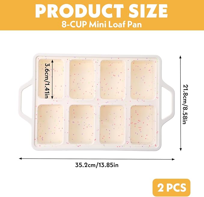 Silicone Mini Loaf Pan with Metal Reinforced Frame 2 Pack Non-stick Mini Bread Loaf Pans for Baking Bread 8-Cavity, Dishwasher Silicone Baking Molds for Banana Breads, Cornbread, Cheesecake (Cream)
