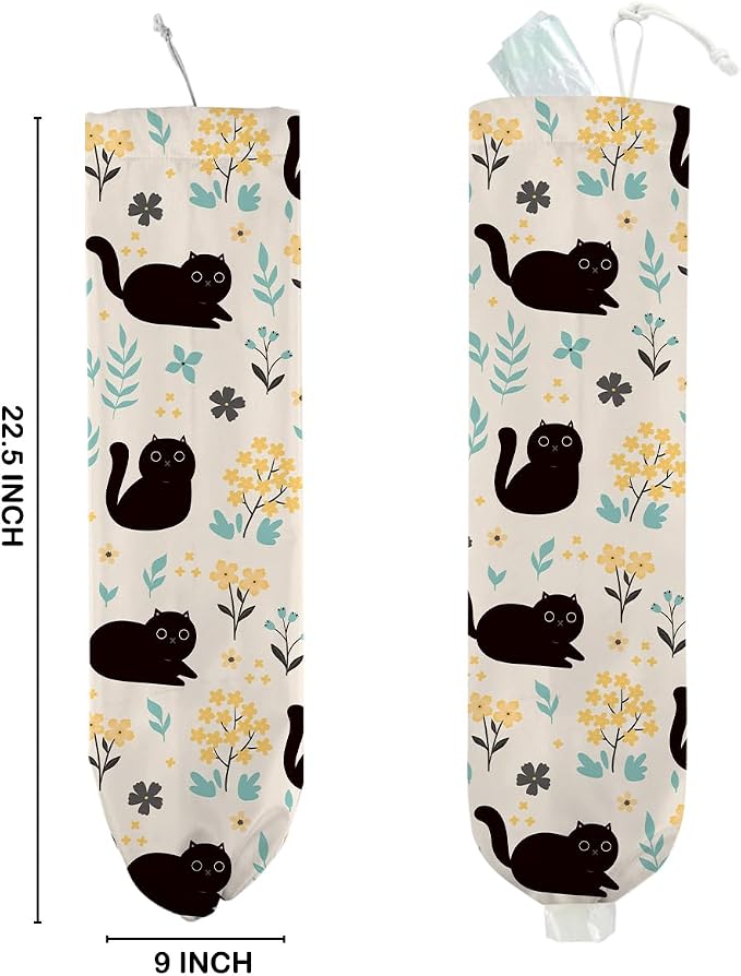 Cute Cat Plastic Bag Holder, Vintage Floral Plastic Bag Holders for Grocery Bags, Washable Grocery Bags Storage Dispenser for Home Kitchen Pantry Decor, Cat Lover Gifts for Women, 22.5x9 Inch - Image 2
