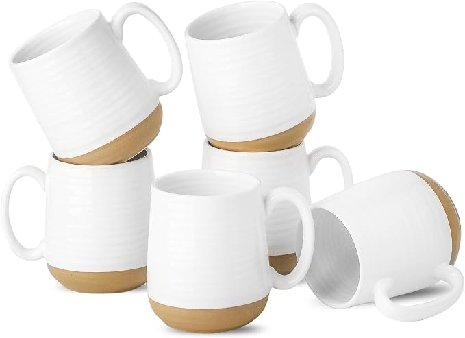 Hasense Coffee Mugs Set of 6, 15 oz Ceramic Coffee Cups with Comfortable Handle, Classic White Mug for Men and Women, Tea Cup Set for Latte, Cappuccino, Milk, Soup, Dishwasher and Microwave Safe by Hasense