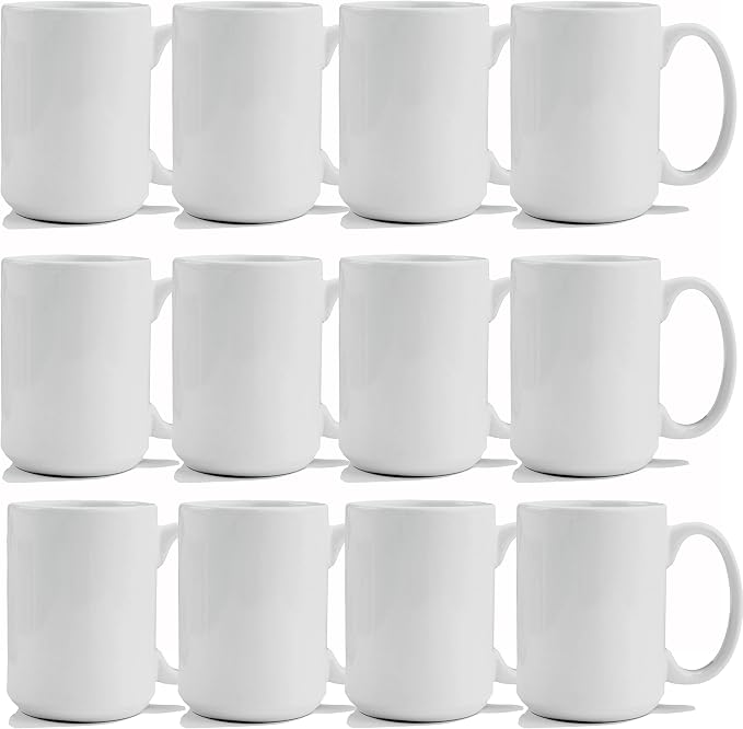TANGLONG 12PCS Sublimation coffee Mugs 15 oz White Cups for homemade gifts | Tazas Para Sublimar,White CeramicCups for Hot or Ice Coffee,Latte, Soup, Milk, Hot Cocoa,DIY gifts by TANGLONG