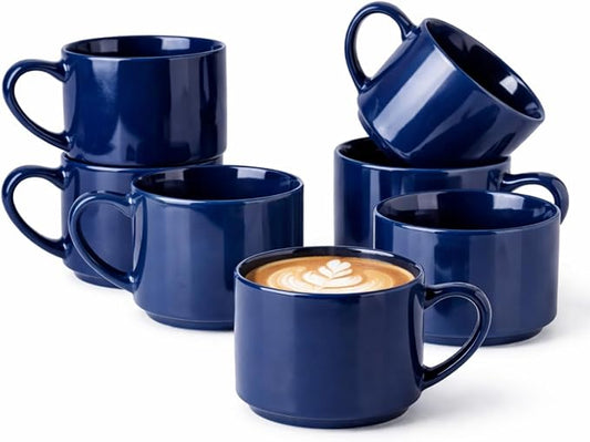 GBhome 14 OZ Coffee Mugs Set of 6, Stackable Ceramic Mugs for Men, Women, Modern Coffee Cups for Latte,Cappuccino,Hot Cocoa. Dishwasher & Microwave Safe, Navy Blue by GBhome