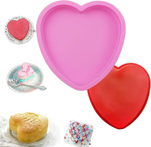 2 Pack Silicone Cake Mold Reusable Small Heart Cake Pan Chocolate Jello Baking Shallow Tray Silicone Mold Valentine's Gift for Mousse Cake Baking, French Dessert, Jello, Pastry（Pink/Red）