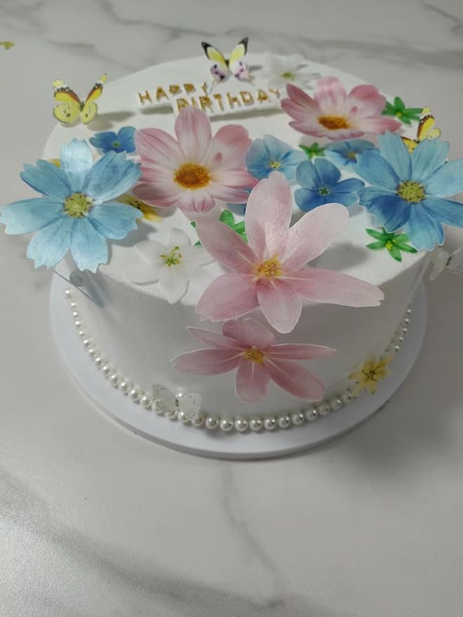 33 Wafer Paper Edible Floral and Butterfly Cupcake Decors Wedding Cake Party Food Decor Mix Sizes and Colors,311 by Unknown