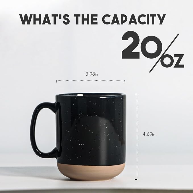 harebe 20 OZ Large Coffee Mug, Ceramic Tea Cup for Office and Home, Big Capacity with Handle, Microwave & Dishwasher Safe Cups for Men Women Mug Lovers, Black - Image 2