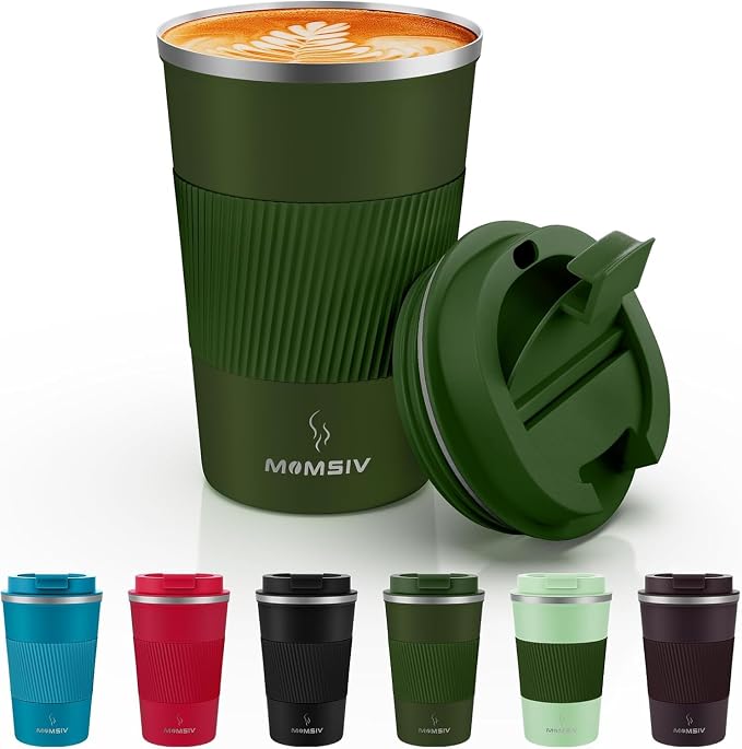 MOMSIV 12oz Travel Coffee Mug, Insulated Coffee Cup with Leak Proof Lid | 6-Hour Heat Retention, 360°Leak proof, Vacuum Stainless Steel Double Walled, BPA-free, Reusable And To Go Coffee Mug by MOMSIV